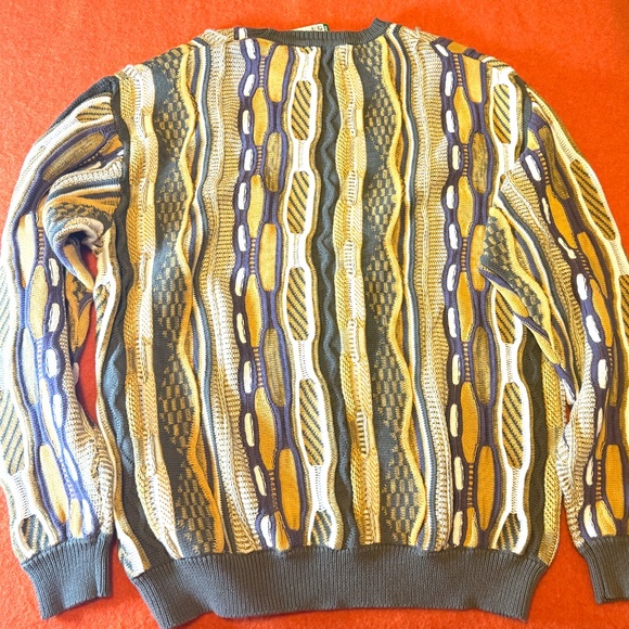 Yellow, khaki and purple oversized mixed knit textured striped long sleeve NWT - Picture 6 of 8